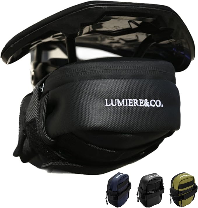 Lumiere & Co. Bike Saddle Bag – Ultra Small (0.2L) & Medium (0.5L) Options | Sleek Minimalist Design, Secure Hook & Loop Strap