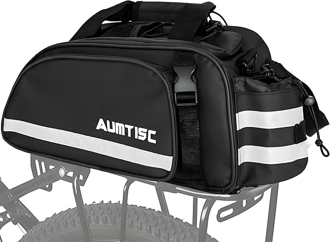 AUMTISC Bike Rear Rack Bag, 14L Bicycles Panniers Trunk Saddle Bags with Rain Cover for Ebike, Cycling Back Seat Cargo Carrier Storage Bag for Commuter Travel Outdoor