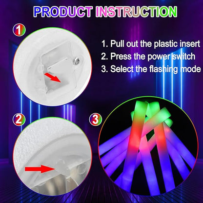 Taotuo Glow Stick Bulk 108PCS Led Foam Glow Sticks,Glow in The Dark Party Supplies with 3 Flashing Modes,Light up Foam Sticks for Wedding,Halloween, Christmas, Concerts, Birthday
