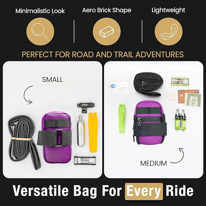 Lumiere & Co. Bike Saddle Bag – Ultra Small (0.2L) & Medium (0.5L) Options | Sleek Minimalist Design, Secure Hook & Loop Strap