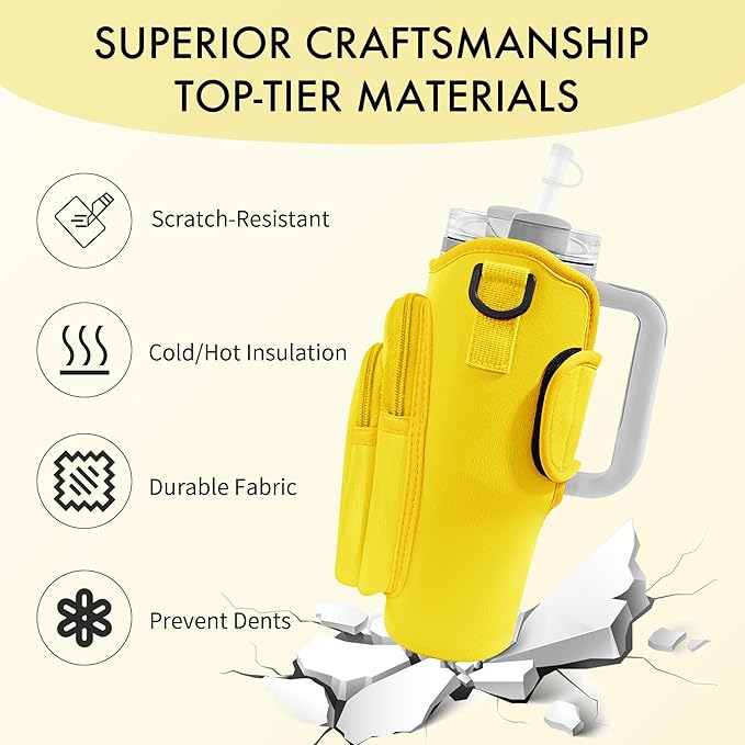 Water Bottle Carrier Bag with Phone Pocket for Stanley Cup 40/30 oz, Water Bottle Holder with Adjustable Strap& Straw Cover, Stanley Cup Accessories