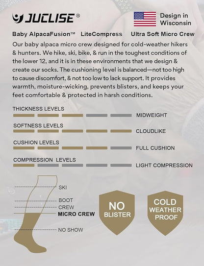 Alpaca Wool Micro Crew Hiking Socks Midweight Moisture Wicking Anti-blister Cushioned