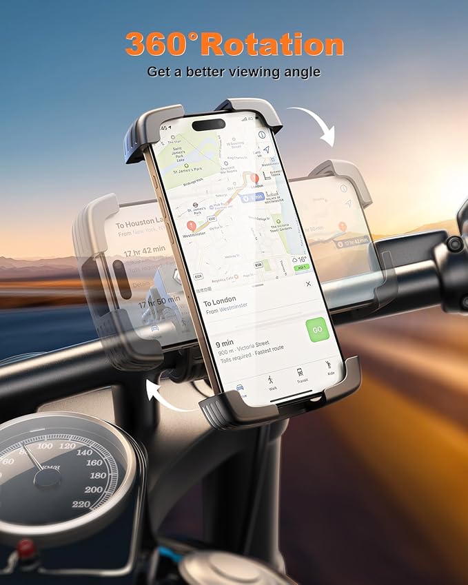 SUPERONE Bike Phone Holder, [Silicone Wrapped] [1s Lock] Motorcycle Cell Phone Holder Mount, Bicycle Scooter Handlebar Clamp for iPhone 17 16 15 Air Pro Max, S25 S24 Ultra, More 4.7-7.2" Phones