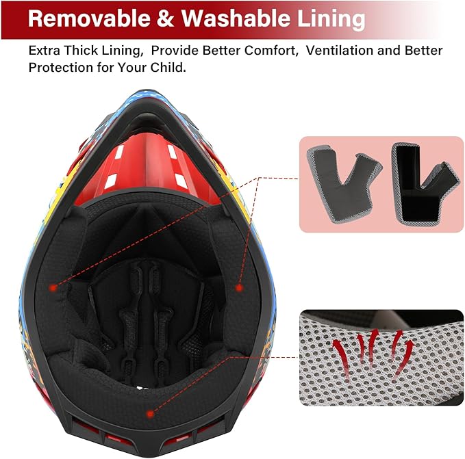 SLMOTO Youth Dirt Bike Helmets DOT Youth Kids Motocross Offroad Street Dirt Bike Helmet Motorcycle ATV Full Face Helmet with Goggles Gloves, Spray Graffiti Medium