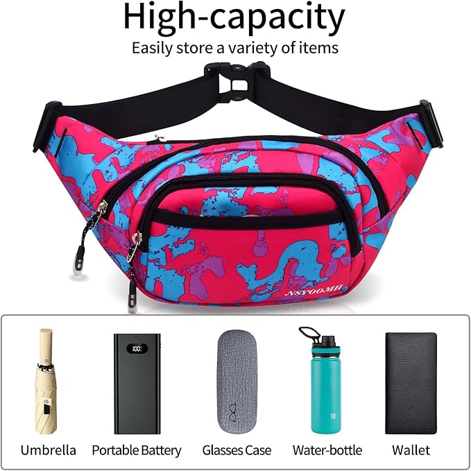 Large Fanny Packs for Women, 5-Zipper Pockets Water Resistant Practical Waist Bag, for Outdoor Running Cycling Sports Travel Hiking Camping Fishing Fashionable Belt Bags