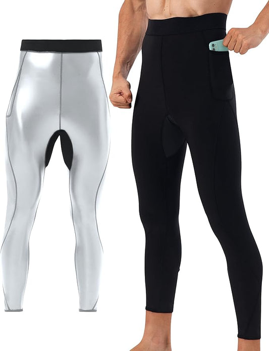 Men Sauna Pants Sweat Leggings Thermo Capris Slimming Tights Heat Trapping Suit,Humanized Mesh Crotch,High Waist