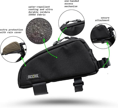 Onedrop Bike Frame Bag - Water Resistant Top Tube Bike Bag with Durable Cordura Fabric, Front Bicycle Storage & Bikepacking Pouch, Cycling Accessories for Biking Travel (Black)
