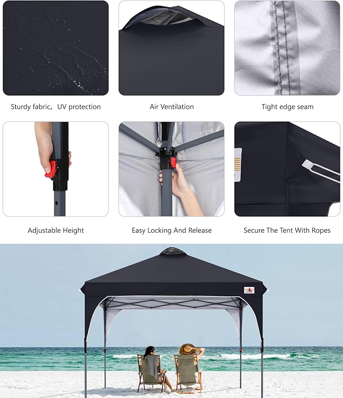 ABCCANOPY Outdoor Pop up Canopy Tent, 10x10 Instant Portable Canopy for Camping, Beach, Backyard, Black