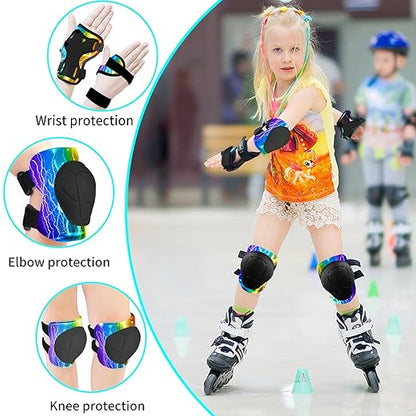 Gradient Color Kids Protective Gear Set Knee Pads for Kid 2-14 Years,W/ Adjustable Strap Kids/Youth Knee Pads Elbow Pads Wrist Guards Set for Inline Roller Skates,Cycling,BMX Bike,Skateboard,Scooter