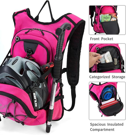 Hydration Backpack Pack with 2L Water Bladder 18L Hiking Backpack Women Men Lightweight Hydropack Insulated Daypack for Biking, Running, Festival