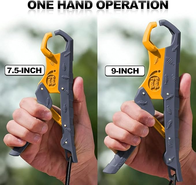 SNAIL TRAIL 7.5''/9'' Floating Fish Gripper, Fishing Grabber, Catfish Mouth Pliers, Caught Bass Holder, Digital Scale Hook Clamp, Saltwater Lip Grip Tool with Lanyard, Gifts for Men