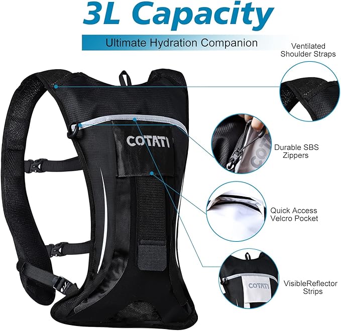 COTATI Hydration Backpack Running Vest with 2L Water Bladder,Lightweight Backpacks for Men Women Hiking Biking Cycling