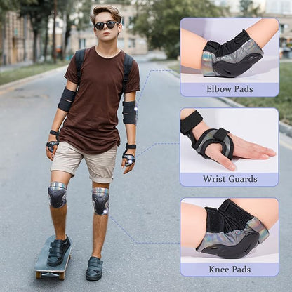 Bienbee Knee Pads for Men, Knee Pads Wrist Guard Knee and Elbow Pads Adult Protective Gear Set for Skateboard, Roller Skating, for Women Men Youth Adult Kids