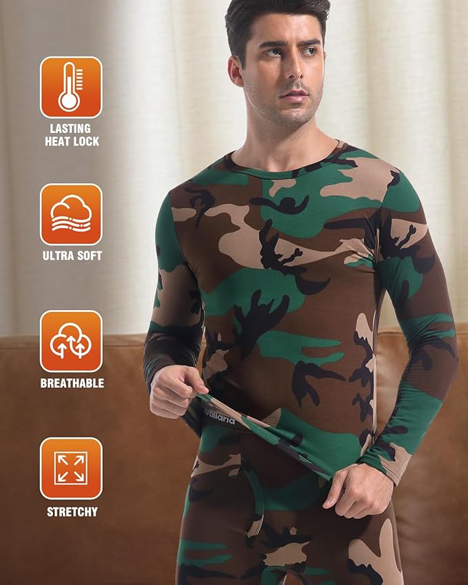 CL convallaria Long Johns Thermal Underwear for Men Soft Fleece Lined Base Layer Cold Weather Top Bottom Gift Set