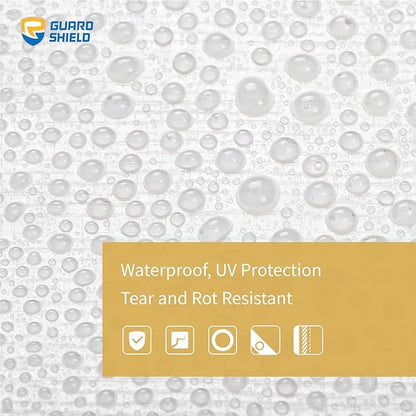 GUARD SHIELD Heavy Duty Tarp 30x30 Feet White Multi Purpose Thick Waterproof Poly Tarp Cover 10mil
