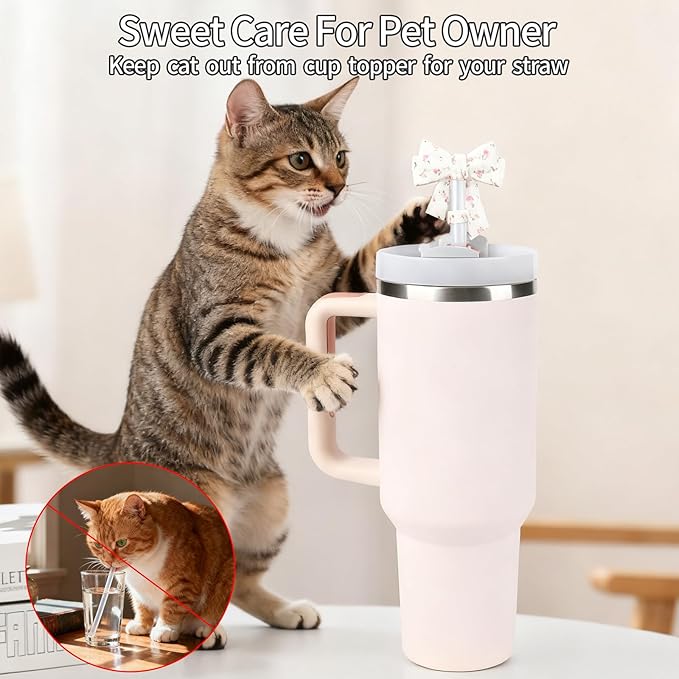 3 Pack Printed Bow Straw Toppers, Silicone 10mm/0.4In Reusable Dust-Proof Straw Cover Caps for Stanley Cup 30&40oz, Tumblers Accessories Gift (3 Colors B)