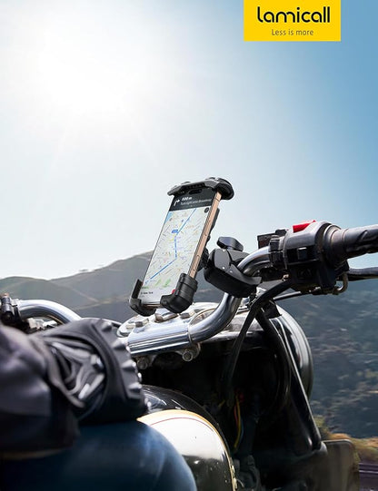Lamicall Bike Phone Holder Mount - Motorcycle Handlebar Phone Mount Clamp, One Hand Operation, ATV Scooter Phone Clip for iPhone Air 17 16 15 Pro Max / 14 Plus, S20 and 4.7-6.8" Cellphone, Black