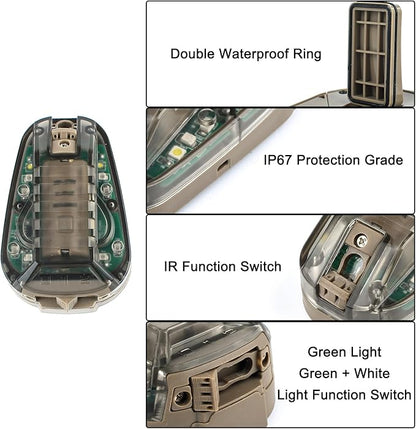 Tactical Helmet Light, 4 Modes with IR + Green + White LED, Survival Signal Identification Lamp for Outdoor Sports