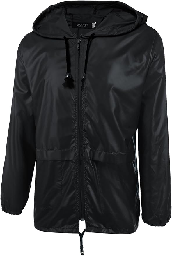 COOFANDY Mens Packable Rain Jacket Lightweight Waterproof Raincoat with Hood Outdoor Rain Gear Travel Hiking Cycling