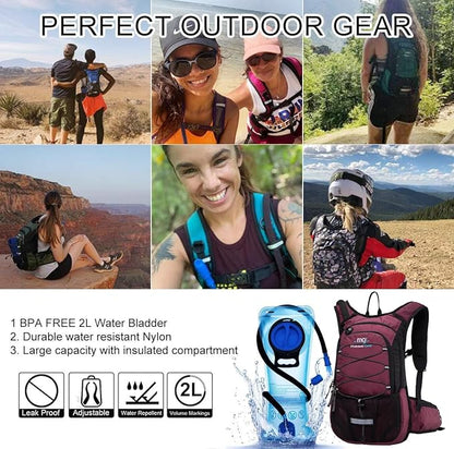 15L Insulated Hydration Backpack Pack with 2L Water Bladder Lightweight Hiking Backpack Bag for Women Men Daypack for Hiking Running Festival Camping Biking