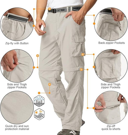 Mens Hiking Pants Convertible Quick Dry Zip Off Fishing Travel Safari Pants