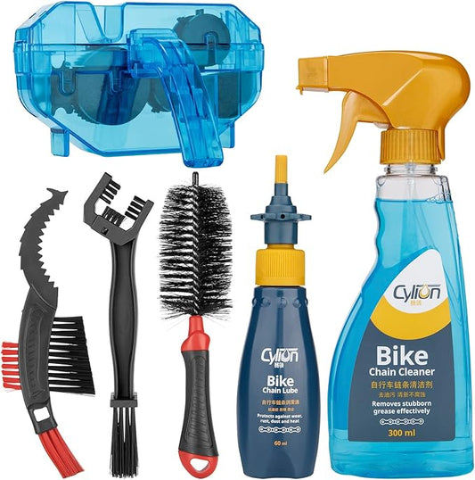 CXWXC Bike Cleaning Kit Including Bicycle Chain Scrubber, Bike Cleaner Brush Tool, Bicycle Chain Cleaning Agent,Chain Lube