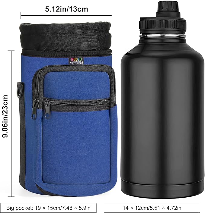 Nuovoware Water Bottle Carrier Bag,25oz/40oz/64oz Bottle Pouch Holder,Adjustable Shoulder Hand Strap 2 Pocket Sling Neoprene Sleeve Sports Accessories for Hiking Travelling Camping
