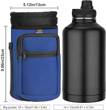 Nuovoware Water Bottle Carrier Bag,25oz/40oz/64oz Bottle Pouch Holder,Adjustable Shoulder Hand Strap 2 Pocket Sling Neoprene Sleeve Sports Accessories for Hiking Travelling Camping