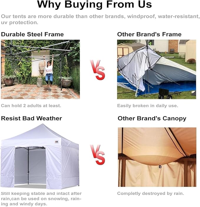 ABCCANOPY Heavy Duty Easy Pop up Canopy Tent with Sidewalls 10x10, White