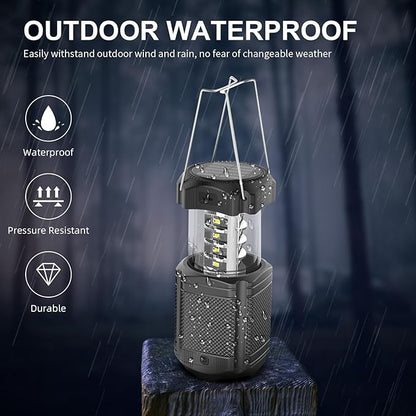 2 Pack Camping Lantern 5000mAh Solar Hand Crank Telescopic LED Flashlight USB Charger for Power Outages ,Portable Rechargeable Battery Powered Operated Lanterns Lamp, Camping Gear Accessories