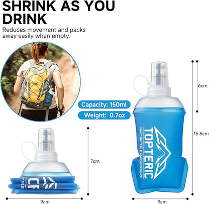 Collapsible Soft Flask Water Bottle, TPU Soft Folding Flexible Water Bottles for Hydration Pack/Running Vest, BPA/PVC Free, Ideal for Running Hiking Cycling Climbing (150ml)