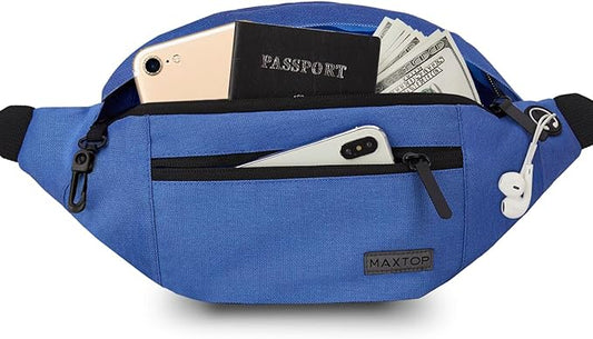 MAXTOP Large Crossbody Fanny Pack with 4-Zipper Pockets,Gifts for Enjoy Sports Festival Workout Traveling Running Casual Hands-Free Wallets Waist Pack Phone Bag Carrying All Phones