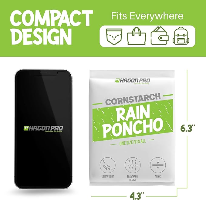 Hagon PRO Disposable Rain Ponchos for Adults (5 Pack)