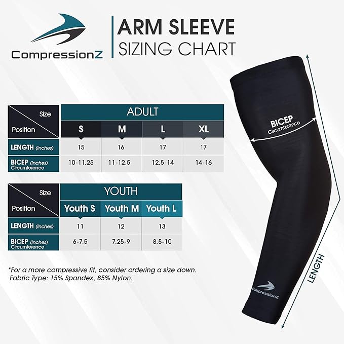CompressionZ Compression Arm Sleeves for Men & Women| Cooling UV Sun Protection Elbow Pain Relief for All Sports and Recovery