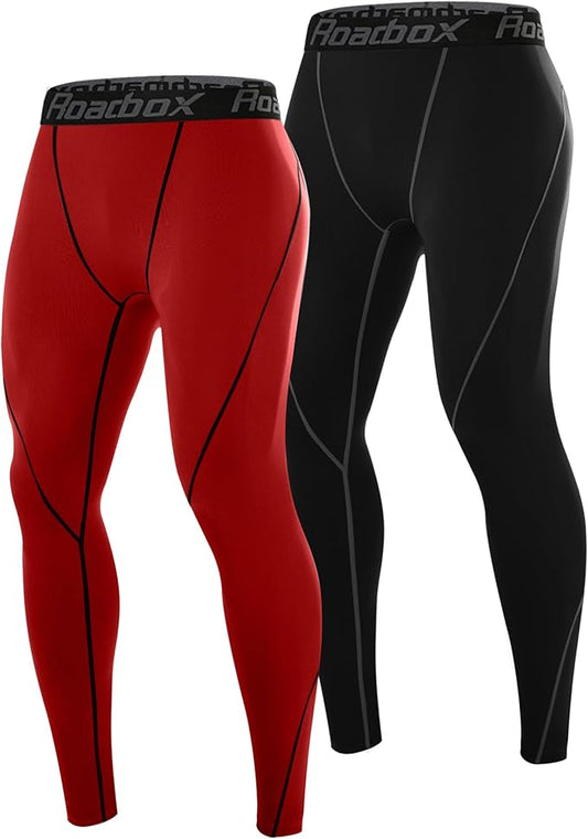 Roadbox 2 Pack Men's Compression Pants, Quick Dry Running Tights Workout Leggings, Athletic Base Layer for Gym Football Yoga