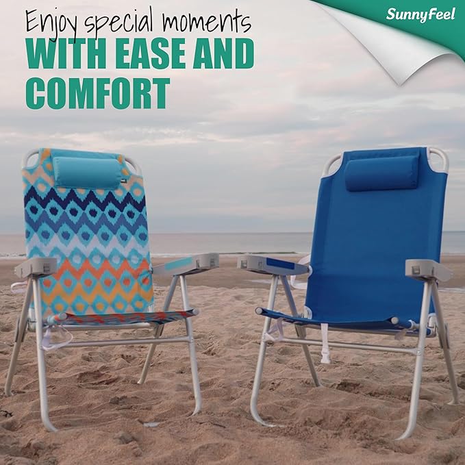 SUNNYFEEL Oversized Tall Folding Beach Chair Lightweight, 17" Portable Sand Chair for Adults Heavy Duty 500 LBS with Cup Holders, Foldable High Camping Lawn Chairs for Camp/Outdoor/Picnic/Sports