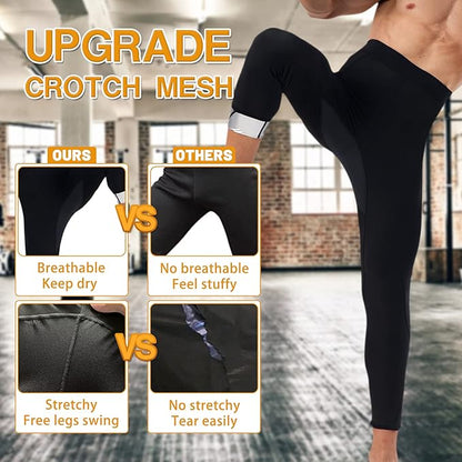 Men Sauna Pants Sweat Leggings Thermo Capris Slimming Tights Heat Trapping Suit,Humanized Mesh Crotch,High Waist
