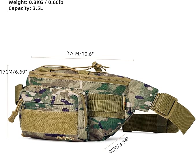 3.5L Military Tactical Fanny Pack | Molle, Quick Access, EDC, Hiking, Travel, Fit Most Men's Waist (Camo)