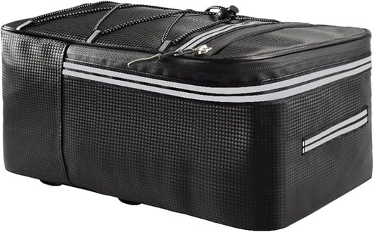 13x8x7 Inch 15L Bike Panniers, Waterproof PU Leather Rear Bike Rack Bag with Elastic Tie & Reflective Zipper