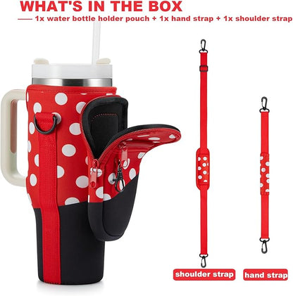 Water Bottle Carrier Bag with Phone Pocket for Stanley 40 & 30 oz Tumbler with Handle,Pink Insulated Neoprene Cup Holder Pouch w/Adjustable Strap for Quencher H2.0 Stanley Cup Accessories