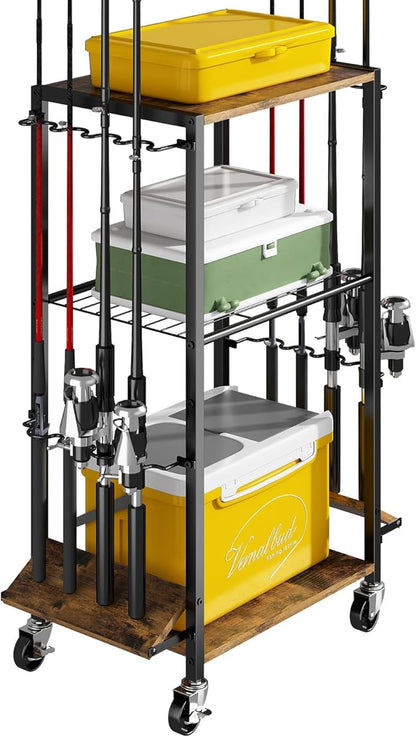 ZHOOGE Fishing Rod Holders for Garage, Fishing Pole holders Fishing Pole Rack Holds up to 8 Rods and Reel Combos, Fishing Gear Equipment Organizer Storage Solution for Garage Basement or Indoor