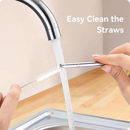 Reusable Stainless Steel Straws with Silicone Tip for Stanley 40oz, Metal Drinking Straws for 40oz Tumbler,3 Bent Tubes & 6 Tips& 1 Cleanr Brush (Cream)