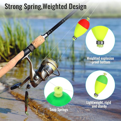 10 Pcs Weighted Bobbers for Fishing,Fishing Bobbers Floats,Button Snap-On Eva Foam Oval,Highly Sensitive Fluorescent Paint for Crappie Panfish Bluegill Trout