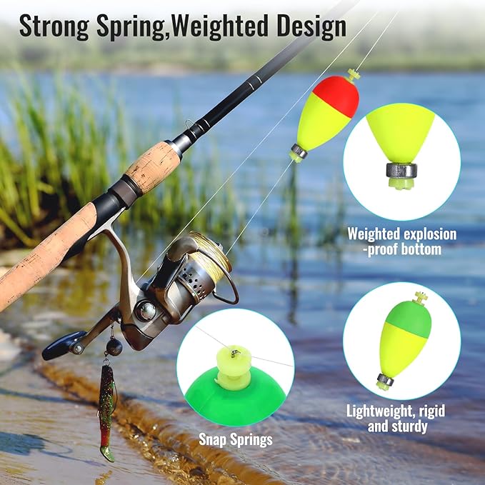 10 Pcs Weighted Bobbers for Fishing,Fishing Bobbers Floats,Button Snap-On Eva Foam Oval,Highly Sensitive Fluorescent Paint for Crappie Panfish Bluegill Trout
