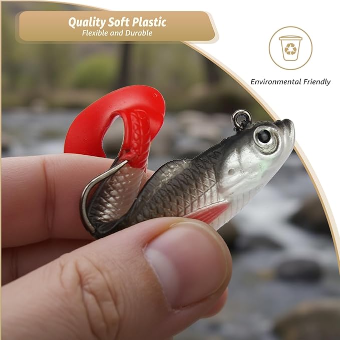 Inmorven Soft Fishing Lures Shad Minnow Swimbaits, Pre-Rigged Jig Head Paddle Tail Swimbaits for Freshwater and Saltwater, Jigs Fishing Bait for Bass Crappie Trout Walleye, Fishing Gifts for Men