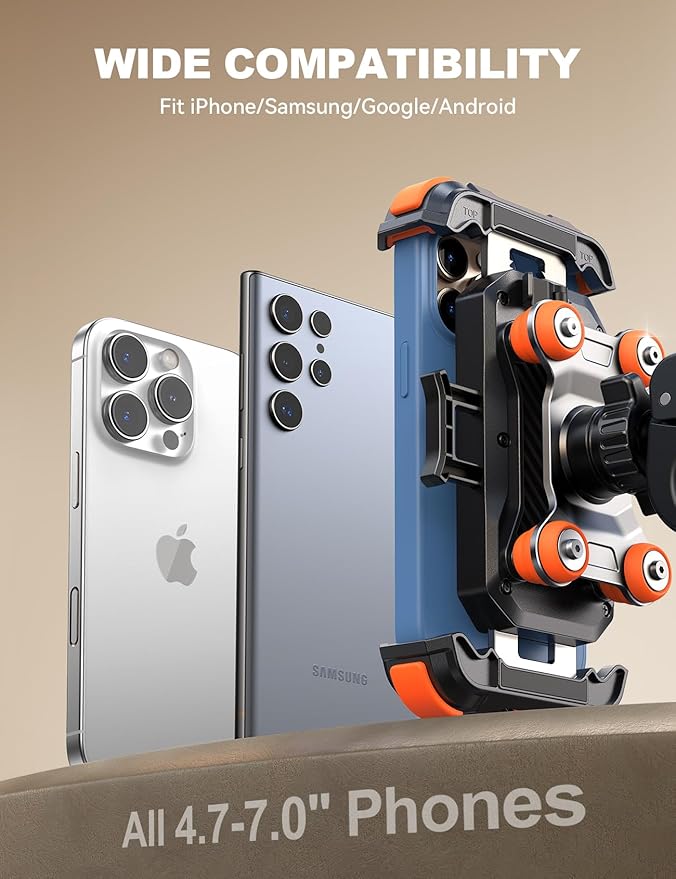 JOYROOM Motorcycle Phone Mount Holder - [Dual Vibration Dampener] 150mph Anti-Shock Phone Holder for Motorcycle [Upgrade Metal Handlebar Clamp] - Bike Phone Holder Mount for 4.7-7" Phones Orange
