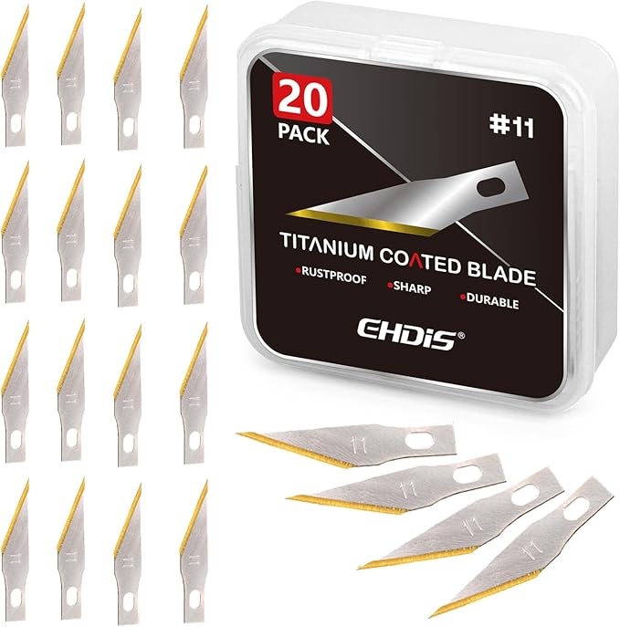 EHDIS Precision Craft Hobby Knife Blades # 11 Titanium Coated Blade Refill Hobby Art Blades Cutting Tool with Storage Case for Craft, Hobby, Scrapbooking, Stencil-20 Pack (Pack of 20)