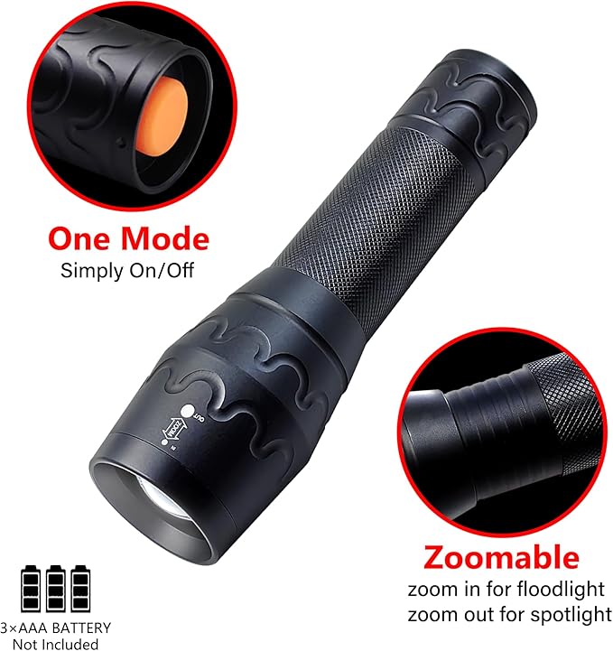 Military Grade Single Mode 3000 Lumens Tactical LED Waterproof Handheld Flashlight,2-Pack