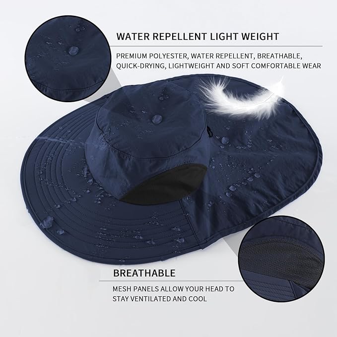 Home Prefer Outdoor UPF50+ Sun Hat Wide Brim Mesh Fishing Hat with Neck Flap