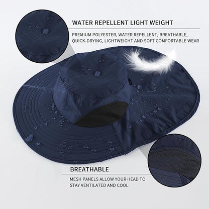Home Prefer Outdoor UPF50+ Sun Hat Wide Brim Mesh Fishing Hat with Neck Flap